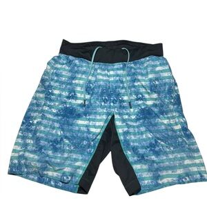 Lululemon Men’s T.H.E. Shorts Size Medium 10" Inseam Striped Lined Blue